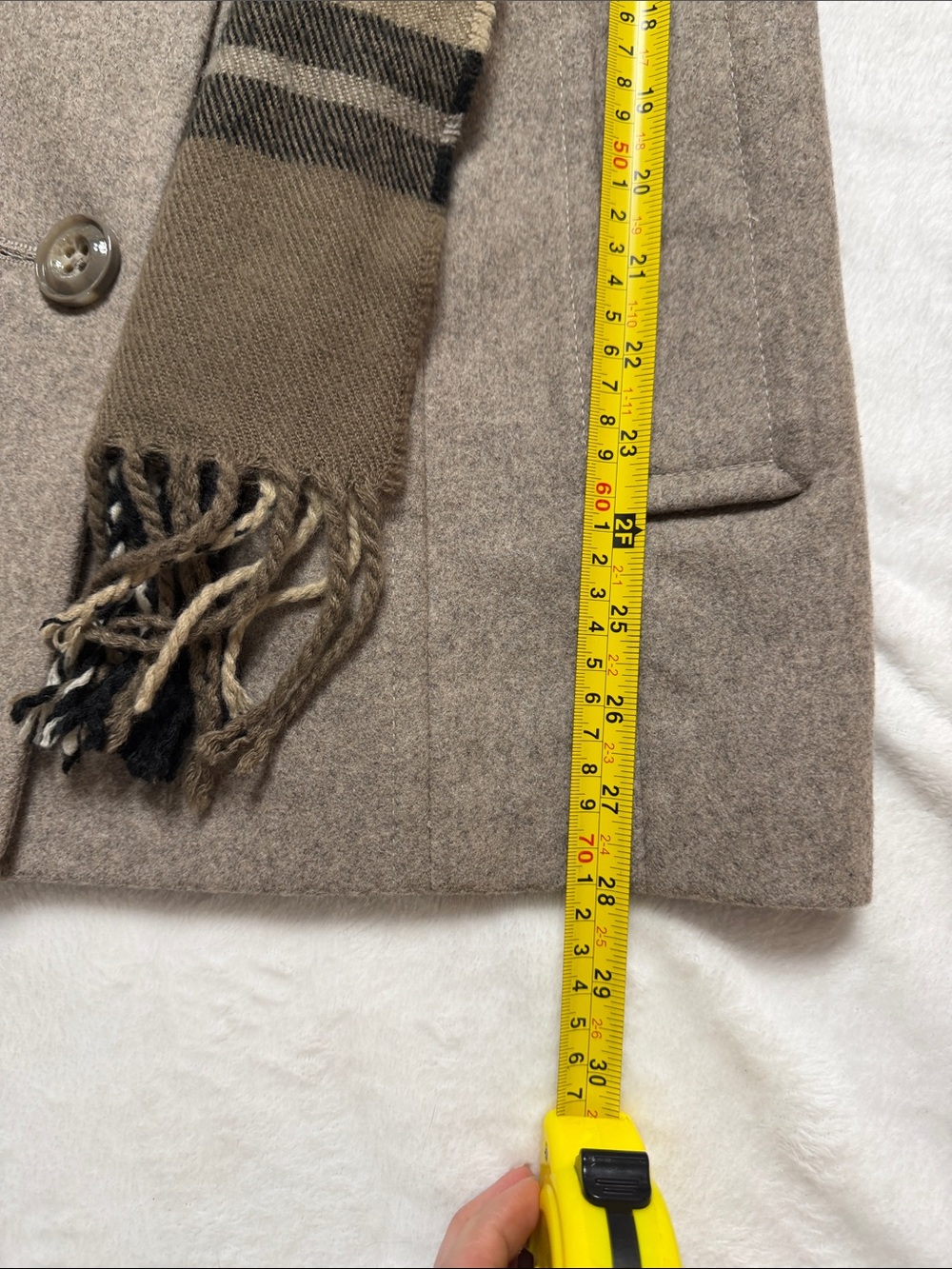 London Fog Taupe Wool-Blend Pea Coat with Olive-Striped Scarf - Picture 8 of 12